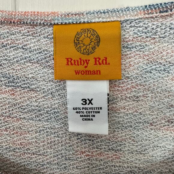 Ruby Rd. Tunic Top Keyhole Orange Blue Space Dye Pullover Women's Plus 3X Pocket - Picture 2 of 7
